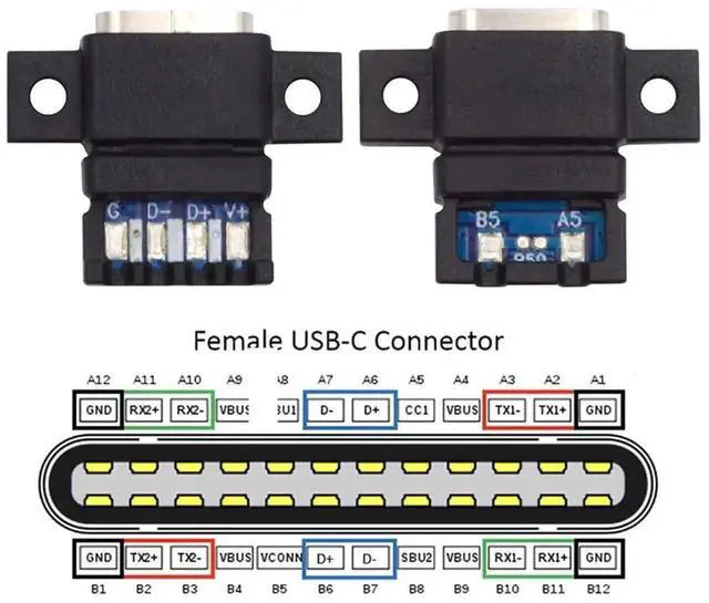 Alt view image 3 of 7 - 5Pcs/Set Screw Mount Type-C Female to 6Pin PCBA Header Socket, DC 5V-20V PD Power DIY OEM Panel Mount USB-C Connector
