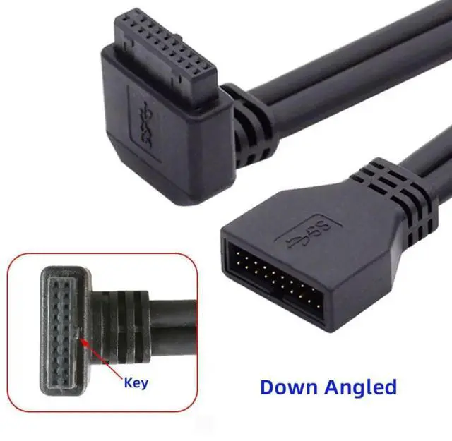 Alt view image 3 of 7 - 90 Degree Down Angle USB3.0 19/20Pin Header Extension Cable, Male to Female Motherboard Front Panel USB Adapter
