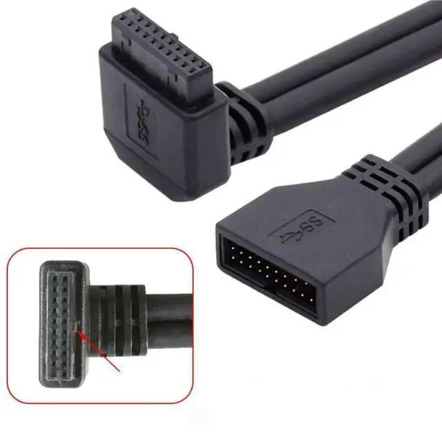 Alt view image 6 of 7 - 90 Degree Down Angle USB3.0 19/20Pin Header Extension Cable, Male to Female Motherboard Front Panel USB Adapter