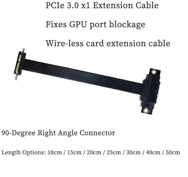 Alt view image 2 of 5 - 25cm 90 Degree PCIe 3.0 X1 Riser Extension Cable, Flexible PE PCI-E X1 to X1 Cord with Gold-Plated Contacts for NIC, Sound Card & Low-Power GPU