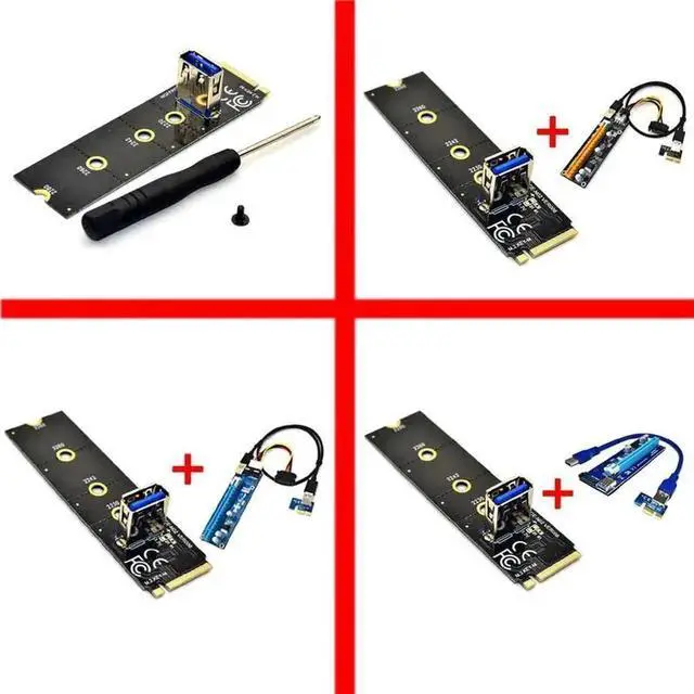 Alt view image 2 of 5 - M.2 NGFF M-Key to PCIe X16 Mining Riser Adapter, Triple Power (SATA+Molex 4Pin+PCIe 6Pin) GPU Extension Riser Card for Mining Rig & Antminer
