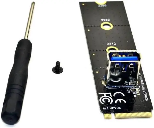 Alt view image 3 of 5 - M.2 NGFF M-Key to PCIe X16 Mining Riser Adapter, Triple Power (SATA+Molex 4Pin+PCIe 6Pin) GPU Extension Riser Card for Mining Rig & Antminer