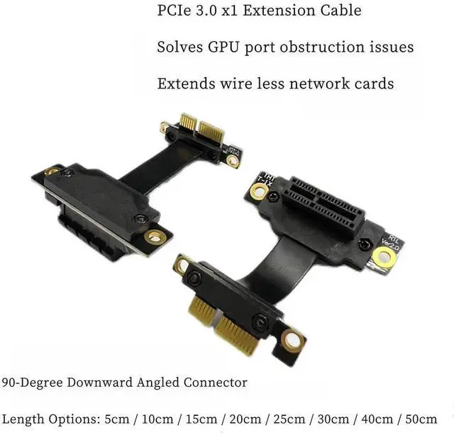 Alt view image 3 of 7 - 20cm Reverse 90 Degree PCIe 3.0 X1 Riser Cable, Flexible PE PCI-E X1 to X1 Extension Cord Gold-Plated for NIC, Sound Card & Low-Power GPU