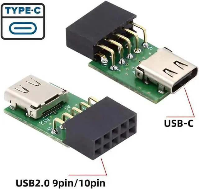 Alt view image 4 of 7 - Single Port USBC Female to USB2.0 9Pin/10Pin Mainboard Header PCB Adapter, 480Mbps USBC Front Panel Converter