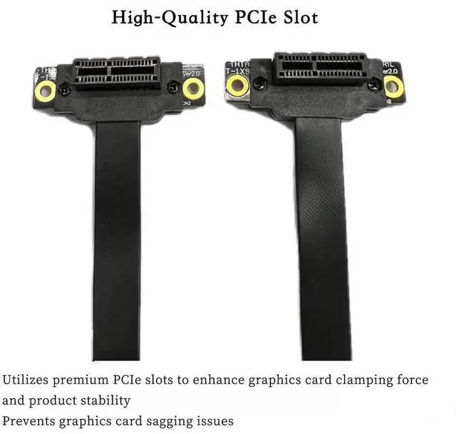 Alt view image 2 of 7 - 25cm Reverse 90 Degree PCIe 3.0 X1 Riser Extension Cable, Flexible PE PCI-E X1 to X1 Cord with Gold-Plated Contacts for NIC, Sound Card & Low-Power GPU