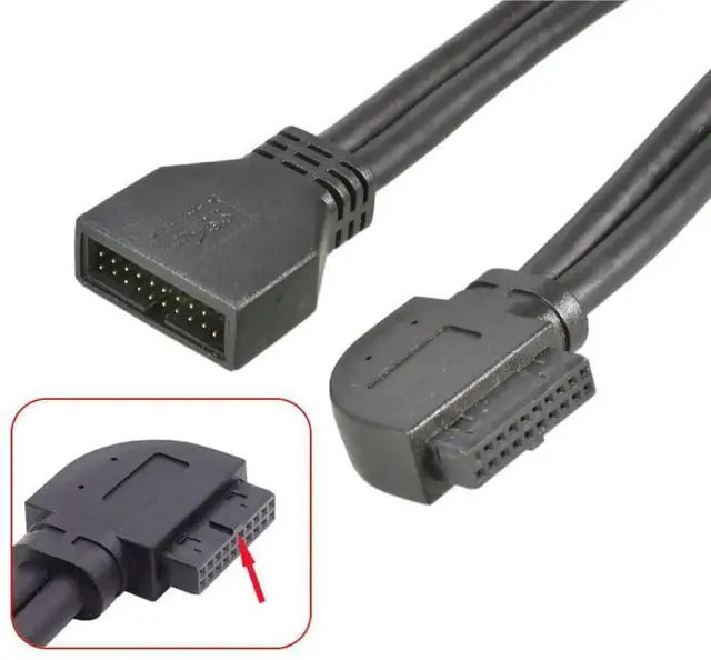 Alt view image 7 of 7 - 90° Left Angle USB3.0 19/20Pin Male to Female Header Extension Adapter, Motherboard Internal USB Port Extender
