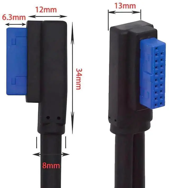 Alt view image 6 of 7 - 9.45 Inch 90° Left Angle USB 3.0 19/20Pin Male to Female Header Extension Cable, Motherboard Internal USB Extender
