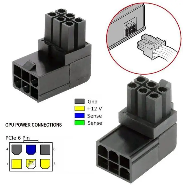 Alt view image 2 of 7 - 2 Pack 90 Degree Angled ATX 6Pin GPU Power Adapter, Right-Angle PCIe 6Pin Graphics Card Power Converter
