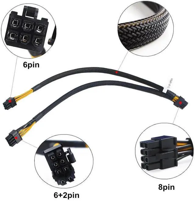 Alt view image 3 of 5 - GPU Splitter Power Cable, 8Pin to 6Pin+6+2Pin for Dell PowerEdge R720/R730/R7910, PN N08NH /9H6FV/J30DG
