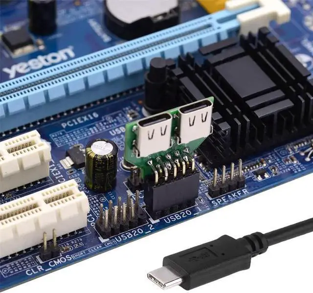 Alt view image 2 of 7 - Dual USB-C Female to Mainboard 9/10Pin USB2.0 Header Adapter PCB, 480Mbps Type-C Front Panel Extension Board