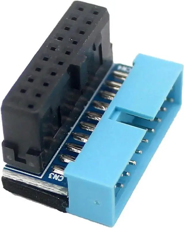 Main image of PH19 90° Right Angle USB3.0 Header Adapter, Vertical 19/20Pin to Side Bend Connector for PC Chassis Cable Management, Black & Blue PH19B