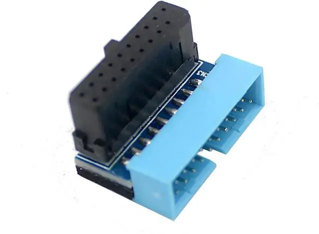 Main image of PH19A Black & Blue 90° Right Angle USB3.0 Header Adapter, Vertical 19/20Pin to Horizontal Bend Connector for PC Internal Cable Management