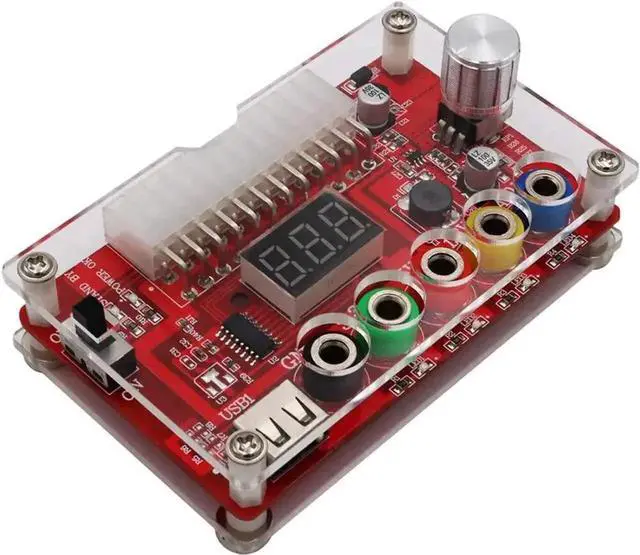Alt view image 5 of 6 - 1PCS JMT ATX 24Pin Power Breakout Board with Acrylic Enclosure Kit, Adjustable Voltage Bench Power Module Supports 3.3V/5V/12V & 1.8V~10.8V Adjustable Output