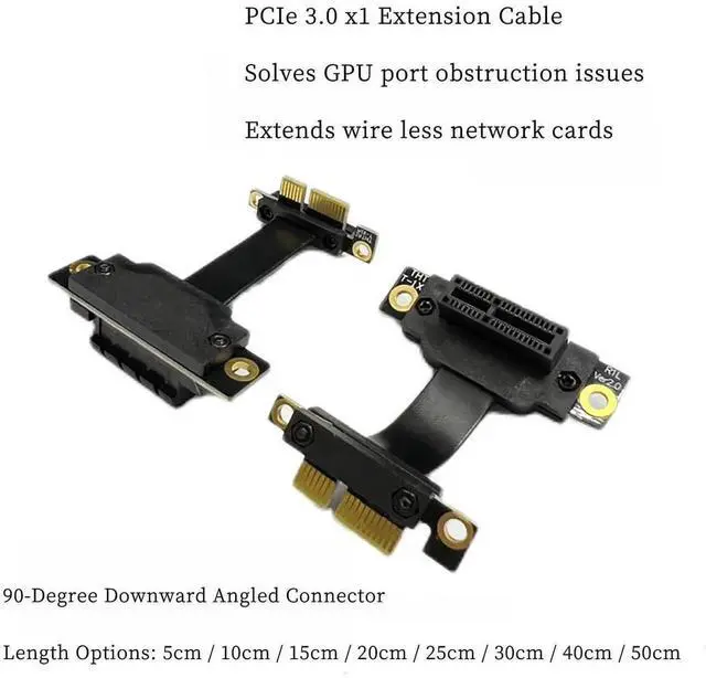 Alt view image 3 of 7 - 40cm Reverse 90 Degree PCIe 3.0 X1 Riser Extension Cable, Flexible PE PCI-E X1 to X1 Cord with Gold-Plated Terminals for NIC, Sound Card & Low-Power GPU
