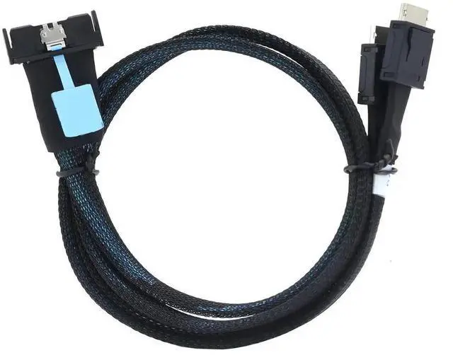 Alt view image 2 of 6 - 1M PCIe 5.0 Gen5 MCIO 8X 8I 74Pin to Dual OCuLink SFF-8611 4I Flat Internal Server Breakout Cable, Black High-Speed Storage Interconnect Cord