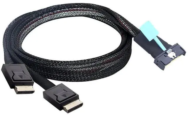Alt view image 6 of 6 - 1M PCIe 5.0 Gen5 MCIO 8X 8I 74Pin to Dual OCuLink SFF-8611 4I Flat Internal Server Breakout Cable, Black High-Speed Storage Interconnect Cord