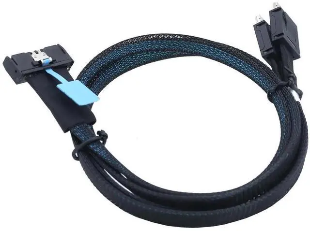 Alt view image 5 of 6 - 1M PCIe 5.0 Gen5 MCIO 8X 8I 74Pin to Dual OCuLink SFF-8611 4I Flat Internal Server Breakout Cable, Black High-Speed Storage Interconnect Cord