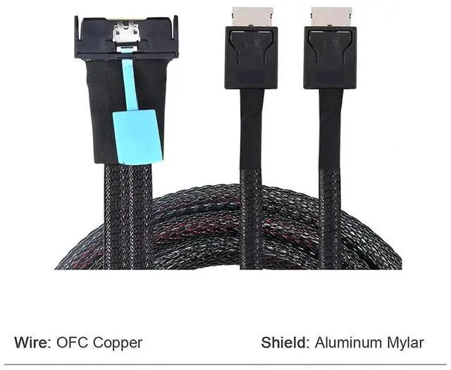 Alt view image 4 of 6 - 1M PCIe 5.0 Gen5 MCIO 8X 8I 74Pin to Dual OCuLink SFF-8611 4I Flat Internal Server Breakout Cable, Black High-Speed Storage Interconnect Cord