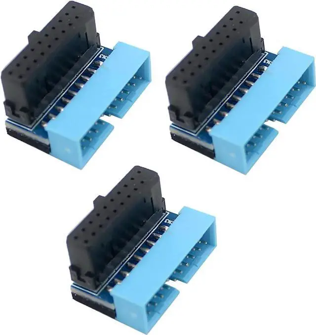 Main image of 3 Pack PH19A Black & Blue 90° Right Angle USB3.0 Header Adapter, Vertical 19/20Pin to Side Bend Connector for PC Chassis Cable Routing Optimization
