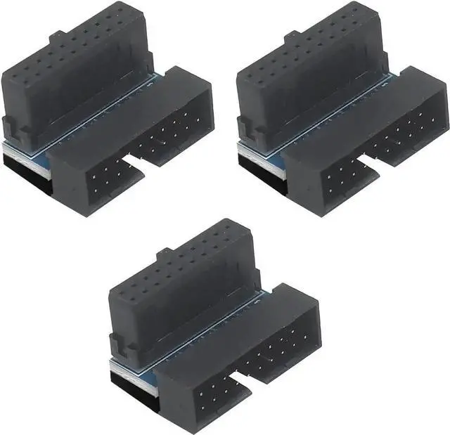 Main image of 3 Pack PH19A Pure Black 90° Right Angle USB3.0 Header Adapter, Vertical 19/20Pin to Horizontal Bend Connector for PC Internal Cable Management