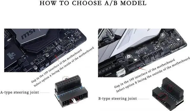 Alt view image 6 of 6 - 3 Pack PH19A Pure Black 90° Right Angle USB3.0 Header Adapter, Vertical 19/20Pin to Horizontal Bend Connector for PC Internal Cable Management