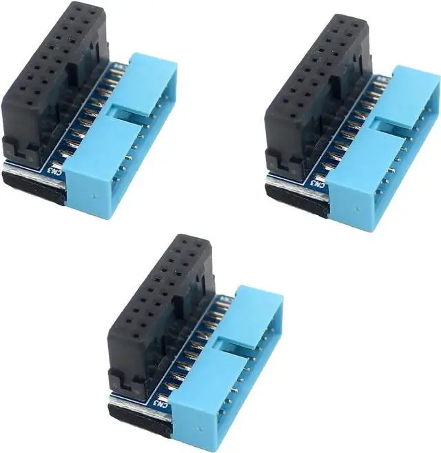 Main image of 3 Pack PH19B Black & Blue 90° Right Angle USB3.0 Header Adapter, Vertical 19/20Pin to Horizontal Bend Connector for PC Internal Cable Management