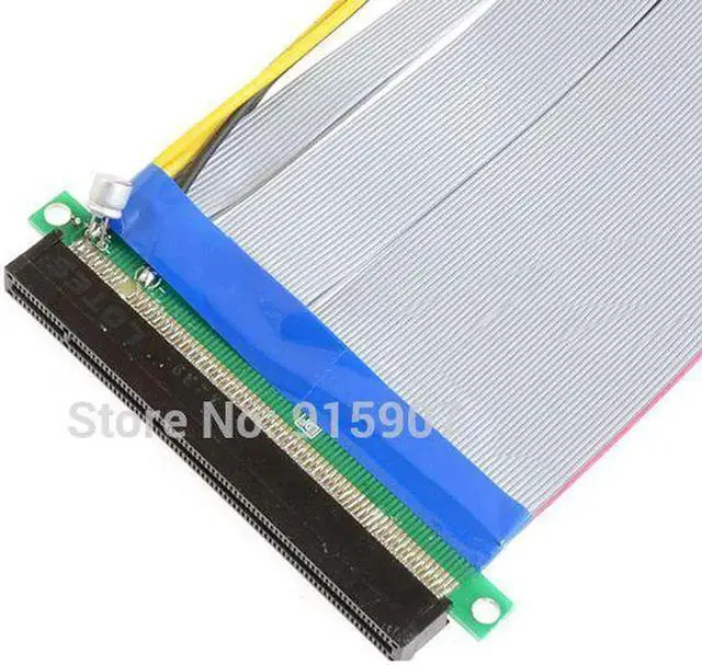Alt view image 2 of 5 - 20cm PCIe x16 to x16 Riser Extension Cable with Molex IDE Power Connector, Flat Ribbon GPU Extender Cord