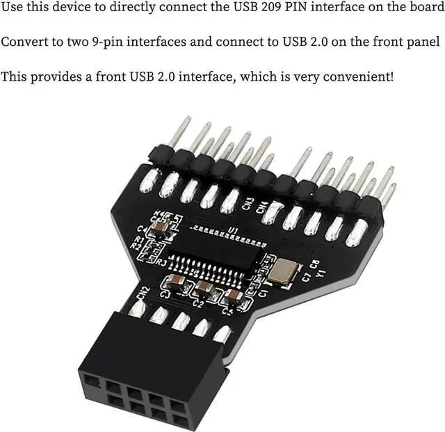 Alt view image 3 of 7 - PH78 Internal USB2.0 9Pin Header 1-to-2 Splitter Adapter, Motherboard 9PIN Port Expander for Water Cooling RGB Controller & Fan Speed Monitoring