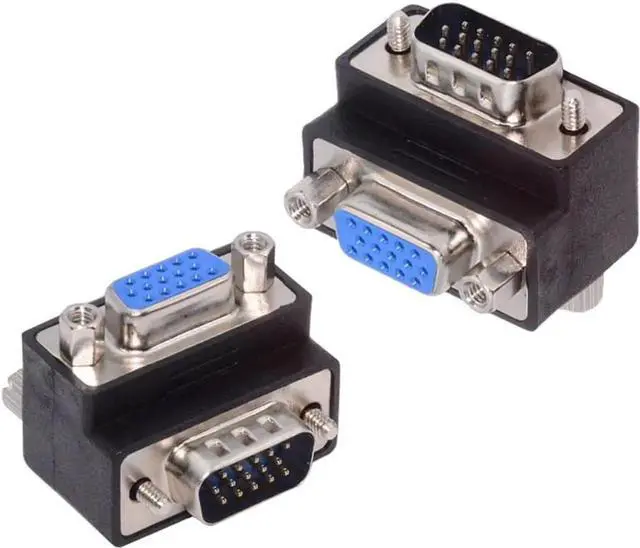 Main image of 2PCS/Lot 90° Up/Down Angled HDB15 VGA Male to Female Screw-Nut Adapter, Right Angle VGA Port Saver for Monitor & Display Connection