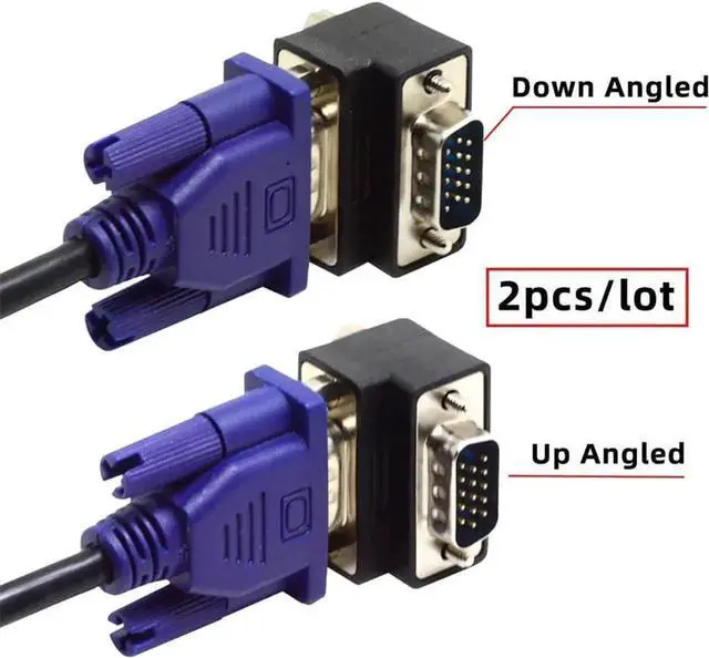 Alt view image 3 of 6 - 2PCS/Lot 90° Up/Down Angled HDB15 VGA Male to Female Screw-Nut Adapter, Right Angle VGA Port Saver for Monitor & Display Connection