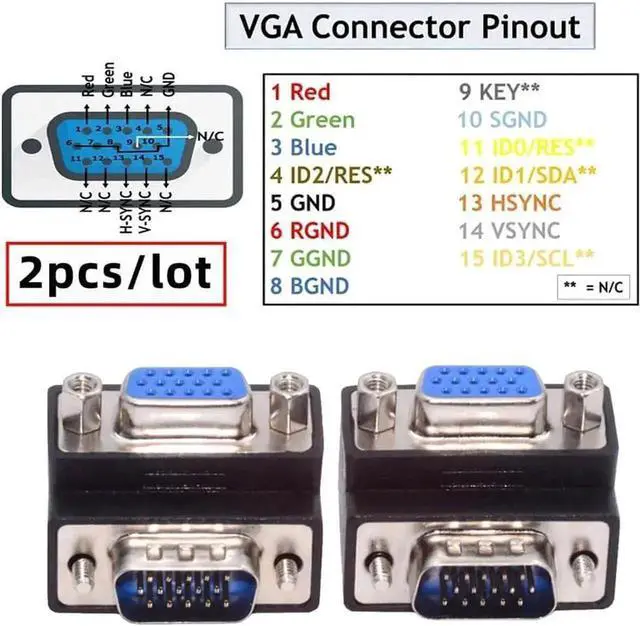 Alt view image 4 of 6 - 2PCS/Lot 90° Up/Down Angled HDB15 VGA Male to Female Screw-Nut Adapter, Right Angle VGA Port Saver for Monitor & Display Connection