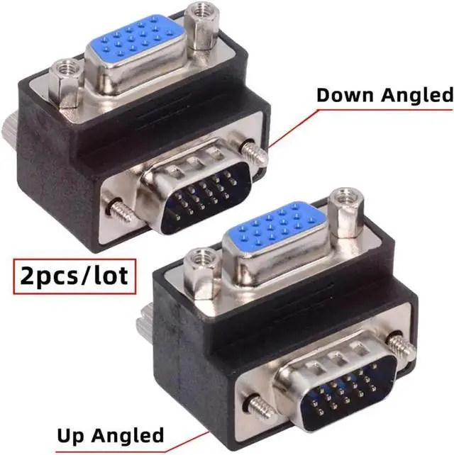 Alt view image 6 of 6 - 2PCS/Lot 90° Up/Down Angled HDB15 VGA Male to Female Screw-Nut Adapter, Right Angle VGA Port Saver for Monitor & Display Connection