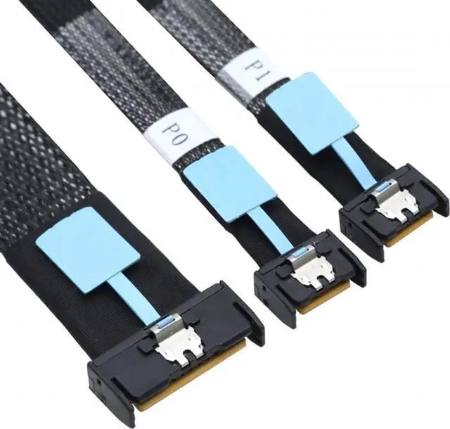 Main image of 50cm PCIe 5.0 MCIO STR 8i 74Pin Male to Dual MCIO 38Pin Male Breakout Cable, SFF-TA-1016 Mini Cool Edge IO Y-Split Server Storage Cable