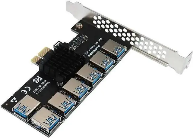 Alt view image 4 of 6 - Gold-Plated PCIe 1 to 7 Multiplier Riser Card, PCI-E X1 to 7×X16 USB3.0 GPU Mining Hub Adapter for BTC Crypto Mining Rig
