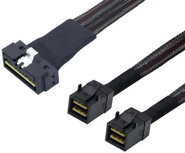 Alt view image 3 of 6 - 1m (39.37in) SFF-8654 Slimline 8i to Dual SFF-8643 Mini SAS HD Server Breakout Cable, 12Gbps SAS3.0 32AWG Pure Copper Storage Harness