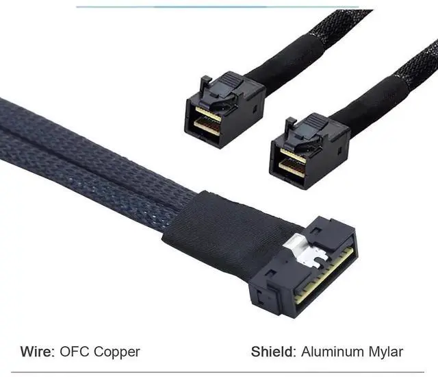 Alt view image 2 of 6 - 1m (39.37in) SFF-8654 Slimline 8i to Dual SFF-8643 Mini SAS HD Server Breakout Cable, 12Gbps SAS3.0 32AWG Pure Copper Storage Harness