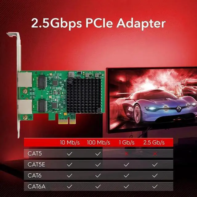 Alt view image 7 of 7 - Dual Port 2.5G PCIe X1 Network Card with Realtek RTL8125B Chip, 2.5G/1G/100Mbps RJ45 Ethernet NIC PCI Express LAN Adapter for Desktop PC NAS Router