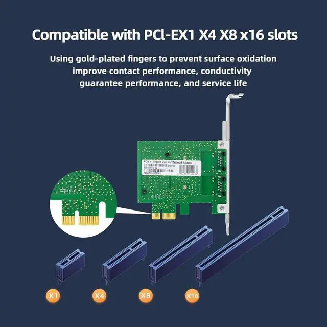 Alt view image 6 of 7 - PCIe Dual Port Gigabit Ethernet Network Card with Realtek RTL8111G Chip, 2×RJ45 10/100/1000Mbps PCI Express LAN Adapter, Supports PXE Boot & WoL for Desktop PC, NAS, Soft Router