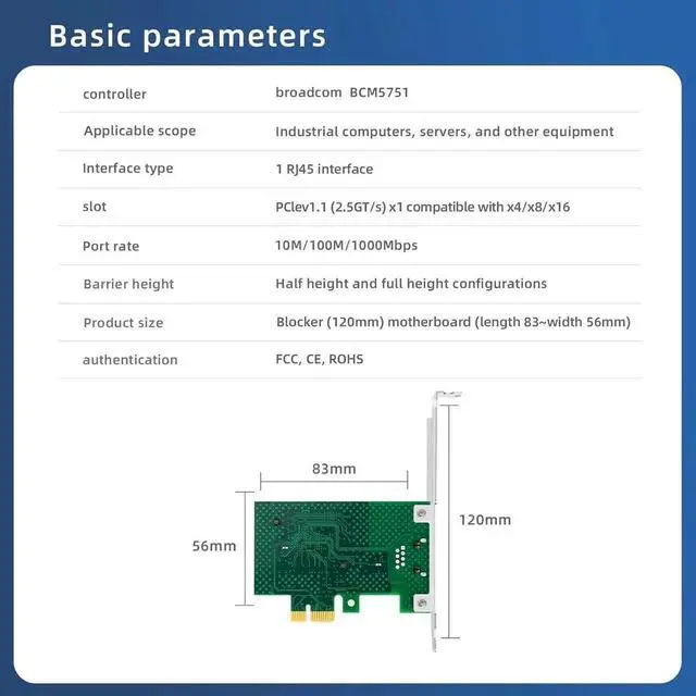 Alt view image 3 of 7 - Single-Port PCIe X1 Gigabit Ethernet NIC, Broadcom BCM5751 Chip RJ45 10/100/1000Mbps Desktop Network Adapter, Built-in PXE ROM for Diskless Boot, Compatible with Windows & Linux