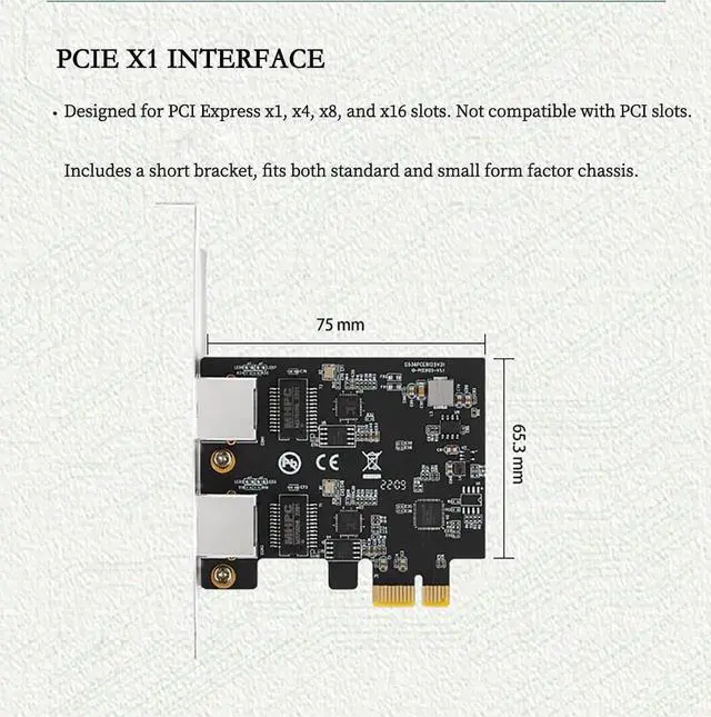 Alt view image 5 of 7 - Dual RJ45 2.5G PCIe X1 Network Card, Realtek RTL8125B 2500Mbps PCI-E x1 Ethernet LAN Adapter with Dual LED Indicators, Full & Low Profile Brackets for Desktop PC, Server & NAS