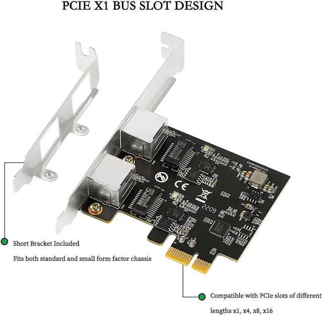Alt view image 2 of 7 - Dual RJ45 2.5G PCIe X1 Network Card, Realtek RTL8125B 2500Mbps PCI-E x1 Ethernet LAN Adapter with Dual LED Indicators, Full & Low Profile Brackets for Desktop PC, Server & NAS
