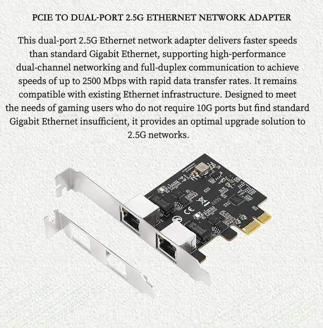 Alt view image 4 of 7 - Dual RJ45 2.5G PCIe X1 Network Card, Realtek RTL8125B 2500Mbps PCI-E x1 Ethernet LAN Adapter with Dual LED Indicators, Full & Low Profile Brackets for Desktop PC, Server & NAS
