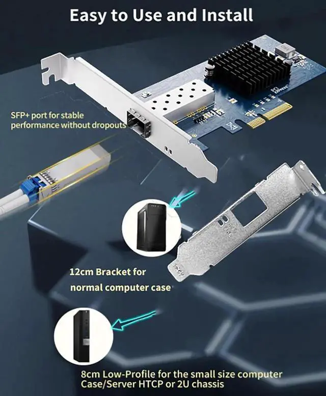 Alt view image 4 of 7 - X520-DA1 Single Port 10G SFP+ PCIe 2.0 x8 NIC, Intel 82599EN Controller Open SFP+ 10Gbps Fiber Ethernet Adapter, Full & Low Profile Brackets for Windows Server Linux VMware ESXi