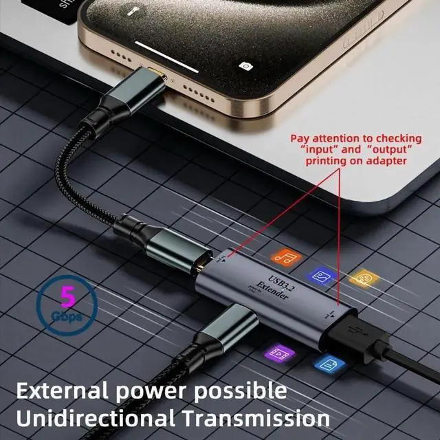 Alt view image 5 of 7 - Active USB-C Female to USB3.0 Female Repeater Adapter with Built-in Signal Extender Chipset, 5Gbps SuperSpeed USB Extension Coupler for Long Cable Connection