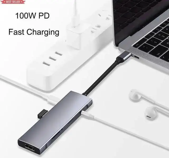 Alt view image 6 of 6 - 9 in 1 USB C Docking Station Multiport Hub, USB-C to HDMI Adapter with SD/TF Card Reader, 3.5mm Audio Jack, PD Fast Charging & USB Data Ports for MacBook, iPad, USB-C Laptops