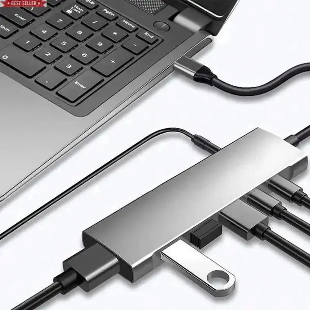 Alt view image 2 of 6 - 9 in 1 USB C Docking Station Multiport Hub, USB-C to HDMI Adapter with SD/TF Card Reader, 3.5mm Audio Jack, PD Fast Charging & USB Data Ports for MacBook, iPad, USB-C Laptops