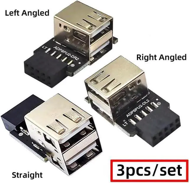 Alt view image 4 of 7 - 3 Pack 90 Degree Vertical 9Pin/10Pin Motherboard Header Splitter, Internal Front Panel USB2.0 Header Female to Dual USB2.0 Female Adapter