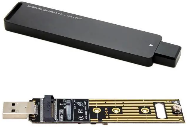 Main image of USB 3.0 to M.2 NVMe M-Key SSD Adapter, Flash Drive Style External PCBA Enclosure Black, 5Gbps UASP for 2230/2242 PCIe NVMe SSD