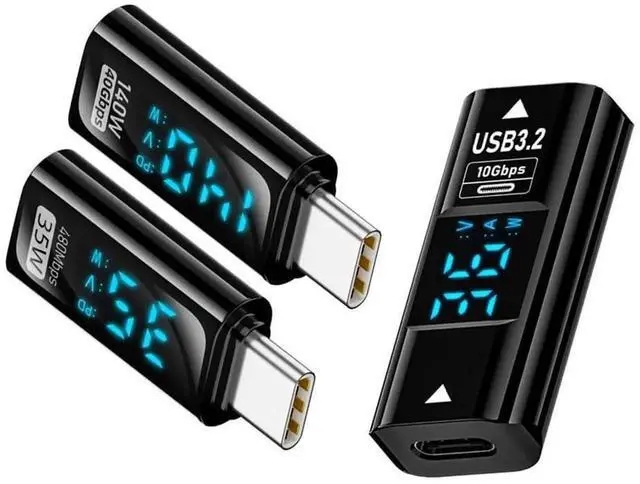 Main image of 3 Pack Smart LED Digital Display USB-C Female to USB-A 8P Adapter, Real-Time Voltage Current Monitor Detector for Fast Charging & Data Sync
