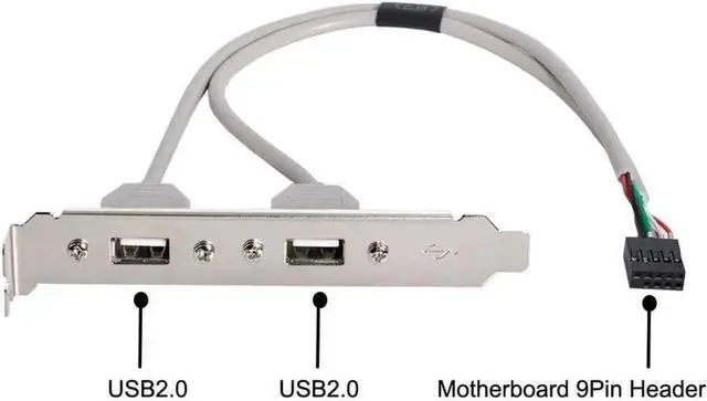 Alt view image 2 of 6 - 9Pin Motherboard USB2.0 Header 1 to 2 Port Multiplier Cable, 40CM Internal Splitter Cord with Full Height 120mm PCI Slot Bracket, Dual USB2.0 Type-A Female Rear Panel Extension Cable